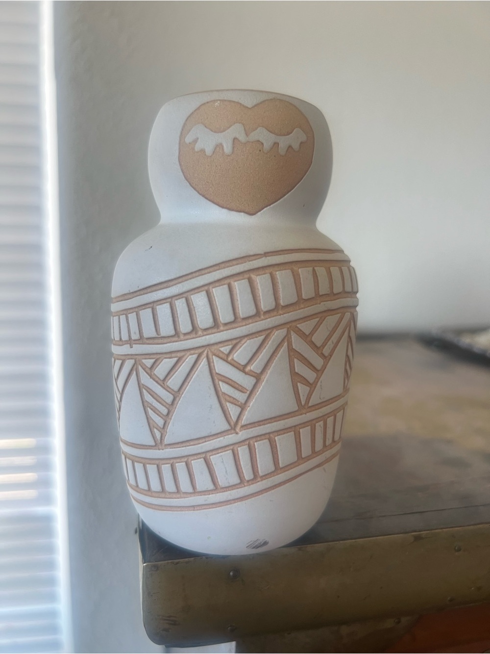 Anthropologie Handcrafted White and Tan Ceramic Decorative Vase